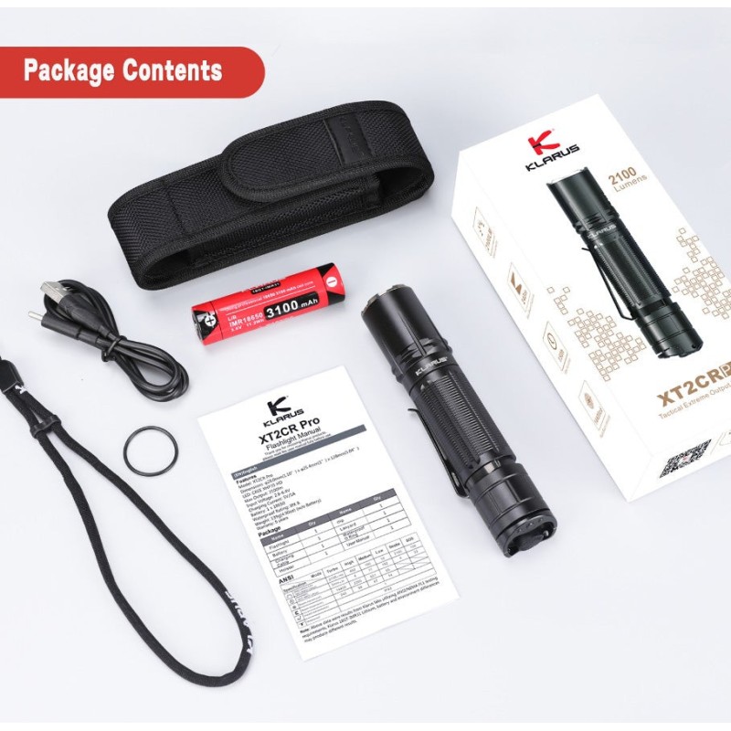 LAMPE TACTIQUE KLARUS XT2CRPro - RECHARGEABLE - 2100 LUMENS