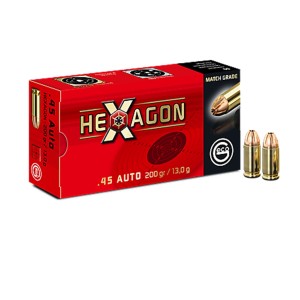 Cartouches GECO Calibre 45 ACP HEXAGON 200grs - Boite de 50 unités