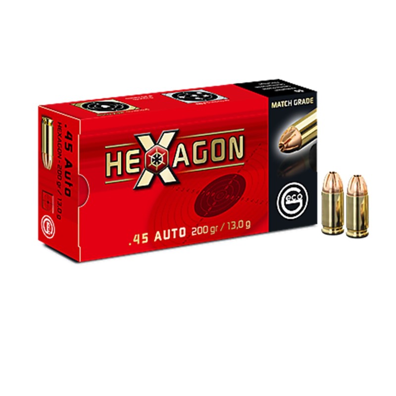 Cartouches GECO Calibre 45 ACP HEXAGON 200grs - Boite de 50 unités