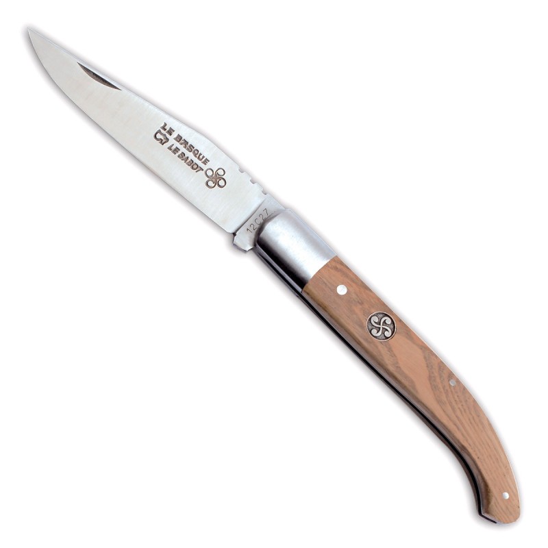 COUTEAU AU SABOT LE BASQUE 11CM OLIVIER AVEC MEDAILLON