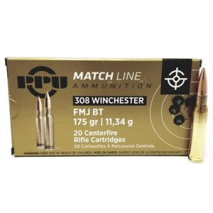 PPU Cartouches Calibre 308 Win FMJBT 175grs - Boite de 20 unités