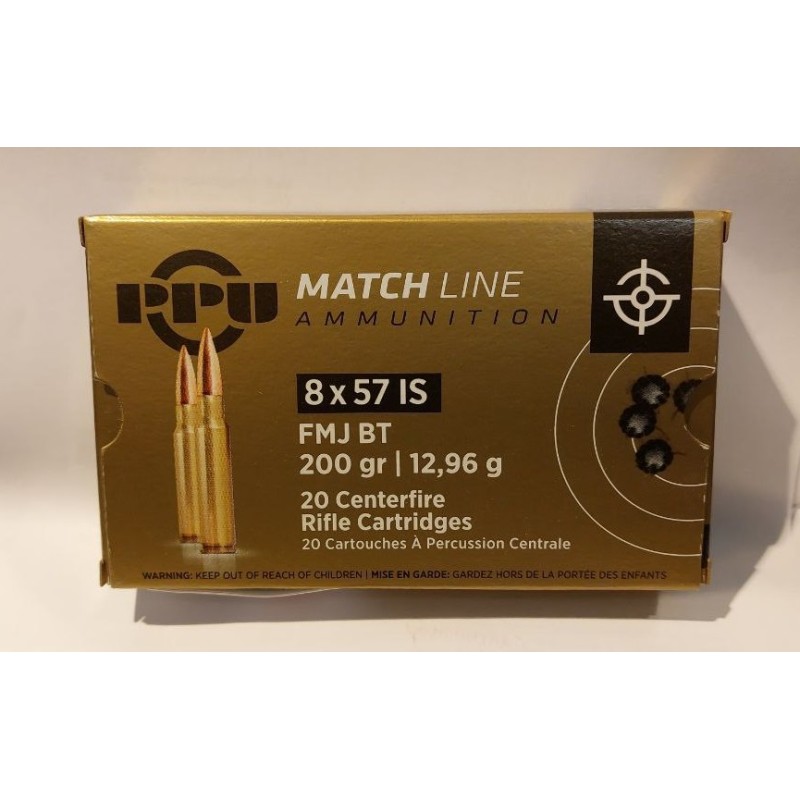 Cartouches PPU 8x57 IS MATCH LINE 200 grs - boite de 20 unités