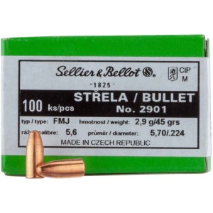 Ogives Sellier & Bellot - Cal: 22 (.224") FMJ - 45grs - 2901 - boite d