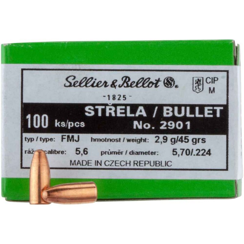 Ogives Sellier & Bellot - Cal: 22 (.224") FMJ - 45grs - 2901 - boite d