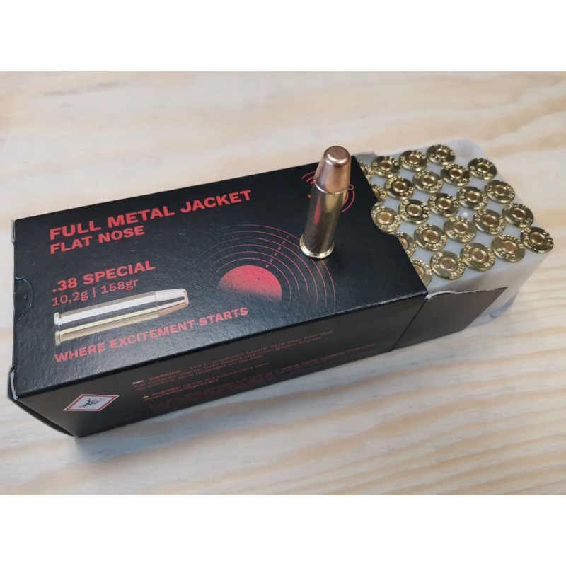 Cartouches GECO Calibre 38 SPECIAL FMJ FN (FLAT NOSE) 158grs - Boite de 50 unités