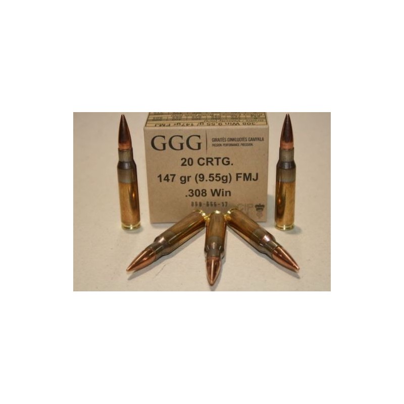 CARTOUCHES GGG 308 win 147grs FMJ Boite 20 unités