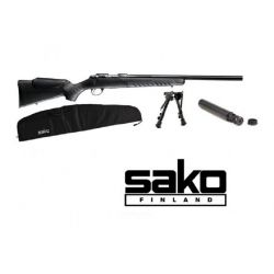 Pack Carabine Sako Quad heavy barrel synthétique Cal.22lr filetée + silencieux + bipied + fourreau