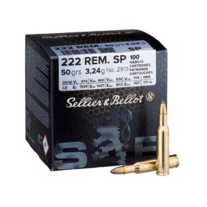 Boites 100 munitions Sellier & Bellot 222 Rem SP 50grs - Boite de 100 unités