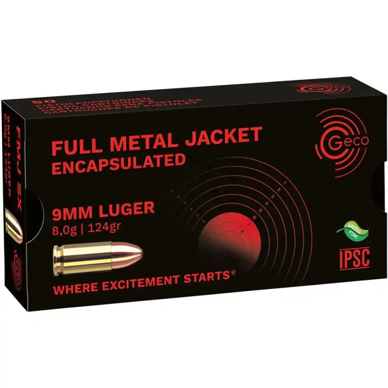 Cartouches GECO SINTOX SX - FMJ - Cal: 9mm LUGER - 124Grs - par 50 