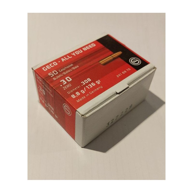 Ogives GECO ZERO Cal. 30 .308 136grs - 8.8g - Boite de 50 unités