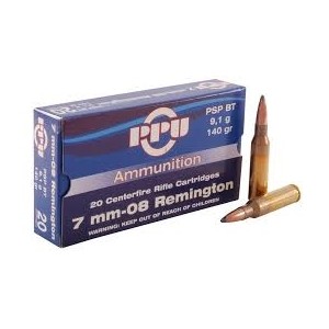 Cartouches PPU Calibre 7mm08 REMINGTON PSPBT 140grs - Boite de 20 unités
