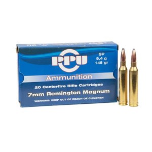 Cartouches PPU Calibre 7MM REMINGTON MAGNUM SP 145grs - Boite de 20 unités