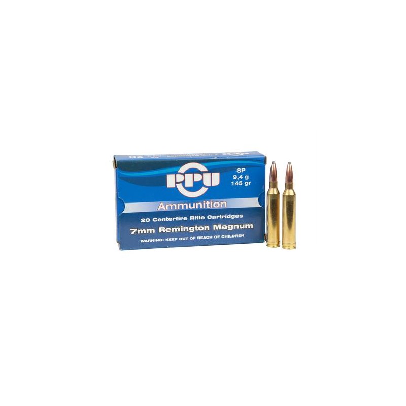 Cartouches PPU Calibre 7MM REMINGTON MAGNUM SP 145grs - Boite de 20 unités