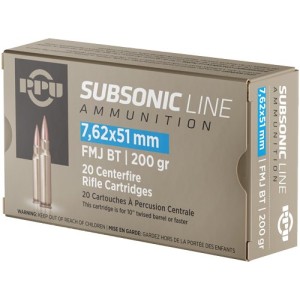 Cartouches PPU Calibre 7,62x51 (308) SUBSONIC FMJBT 200grs - Boite de 20 unités