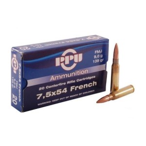 Cartouches PPU Calibre 7,5x54 MAS FMJ 139grs - Boite de 20 unités
