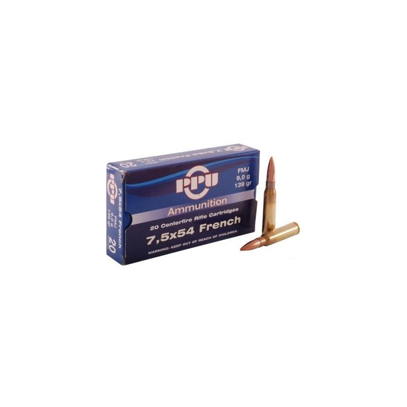 Cartouches PPU Calibre 7,5x54 MAS FMJ 139grs - Boite de 20 unités