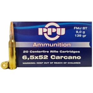 Cartouches PPU Calibre 6,5x52 CARCANO FMJBT 139grs - Boite de 20 unités