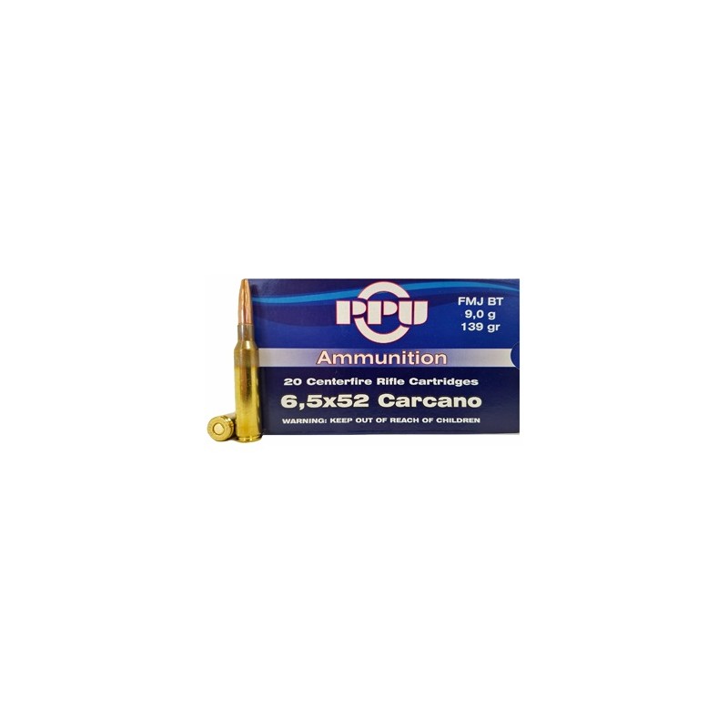 Cartouches PPU Calibre 6,5x52 CARCANO FMJBT 139grs - Boite de 20 unités
