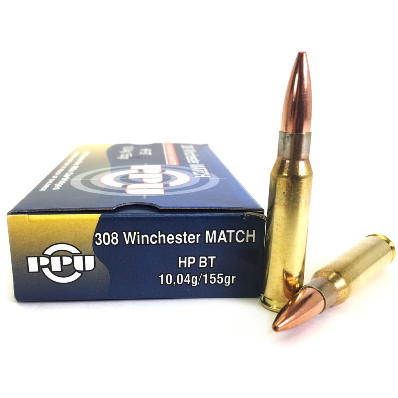 Cartouches PPU Calibre 308 WINCHESTER HPBT MATCH 155grs - Boite de 20 unités