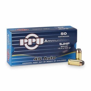 Cartouches PPU Calibre .45 ACP (.45 AUTO) 185 GRAINS SJHP - Boite de 50 unités