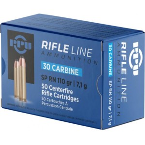 Cartouches PPU Calibre 30 CARBINE FMJ RN 110grs - Boite de 50 unités