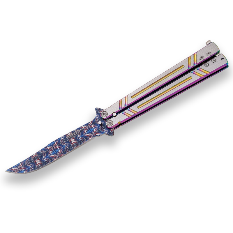 COUTEAU PAPILLON JKR, MANCHE EN ALUMINIUM ET LAME DE ACIER INOX DE 10,5 CM DE LONGUEUR.