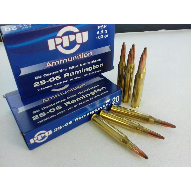 Cartouches PPU Calibre 25-06 REMINGTON 100grs PSP - Boite de 20 unités