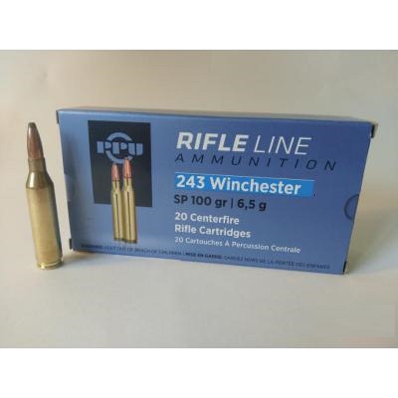 Cartouches PPU Calibre 243 Winchester SP 100grs - Boite de 20 unités