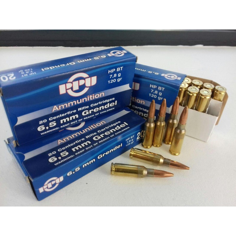 Cartouches PPU  6,5 mm GRENDEL 120gr  (7,8g) HP BT - boite de 20 unités