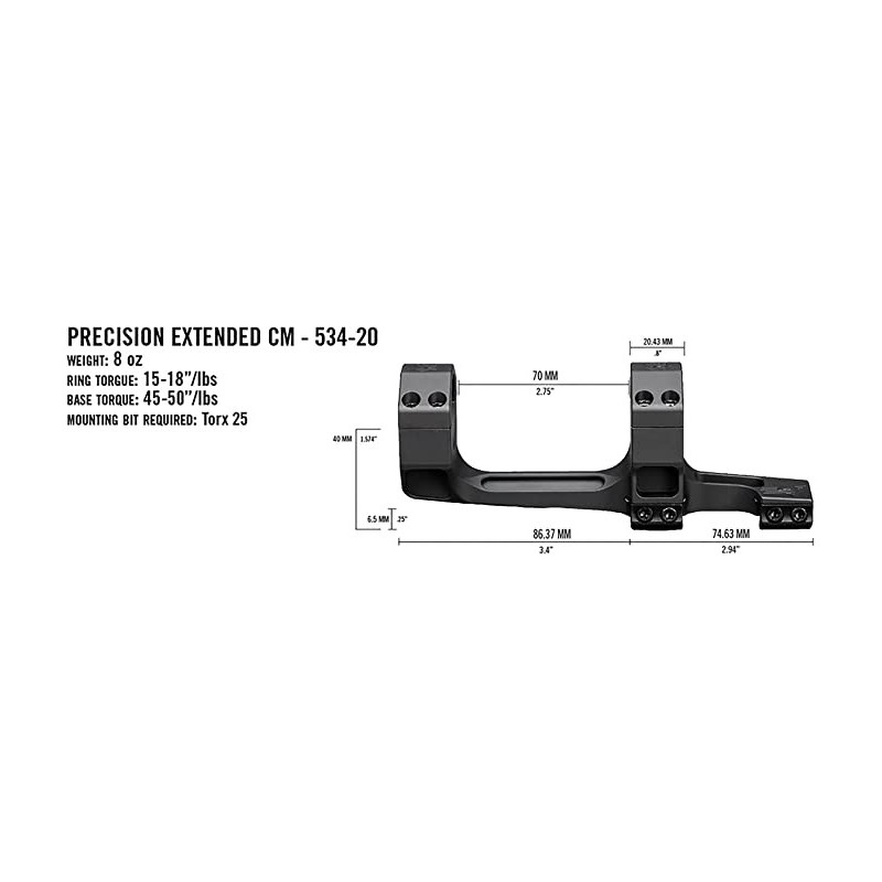 Montage Vortex 34mm Cantilever CM-534 pour Lunette de Tir