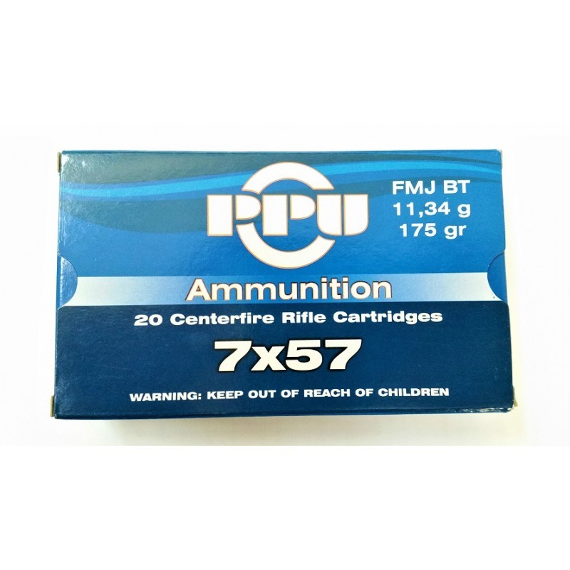 PPU Cartouches Calibre 7x57 FMJBT 175grs - Boite de 20 unités