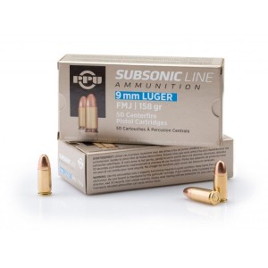 PPU Cartouches 9mm luger Subsonic FMJ 158grs - Boite de 50 unités