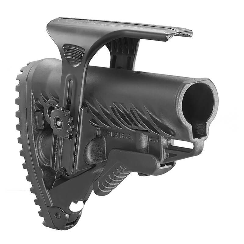 CROSSE TACTIQUE NOIRE POUR M4/M16/AR15 AVEC APPUIE JOUE ET COMPARTIMENT A PILE