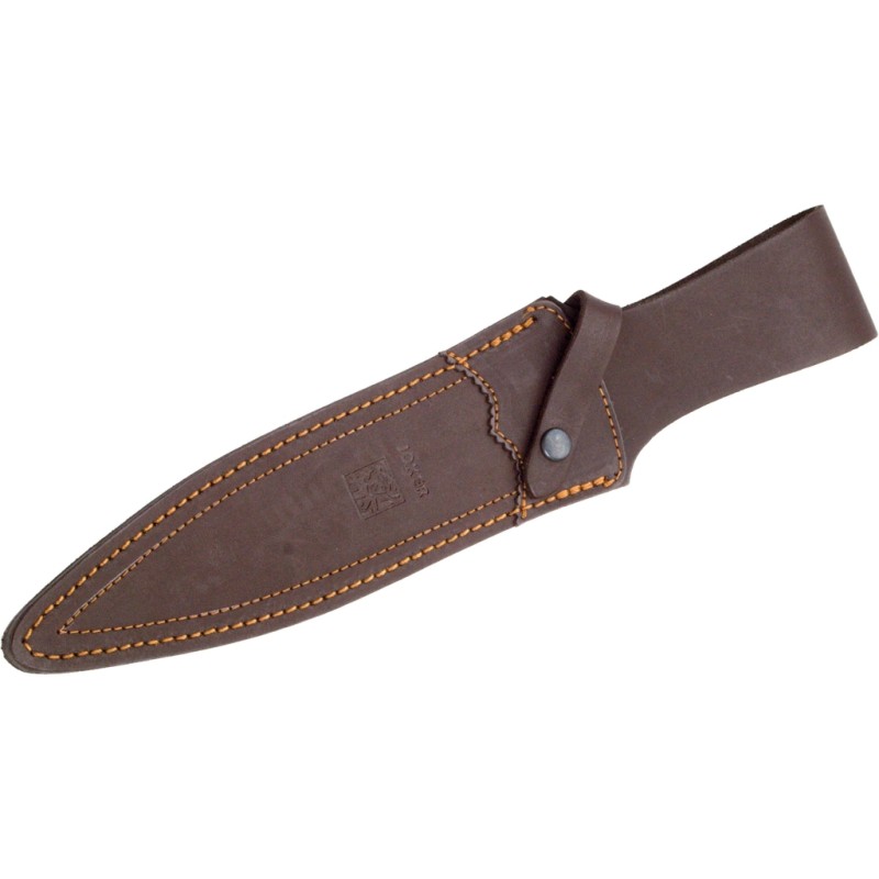 COUTEAU DE CHASSE JOKER COYOTE, LAME DOUBLE TRANCHANT 23 CM INOX, MANCHE CORNE DE CERF. ETUI EN CUIR.