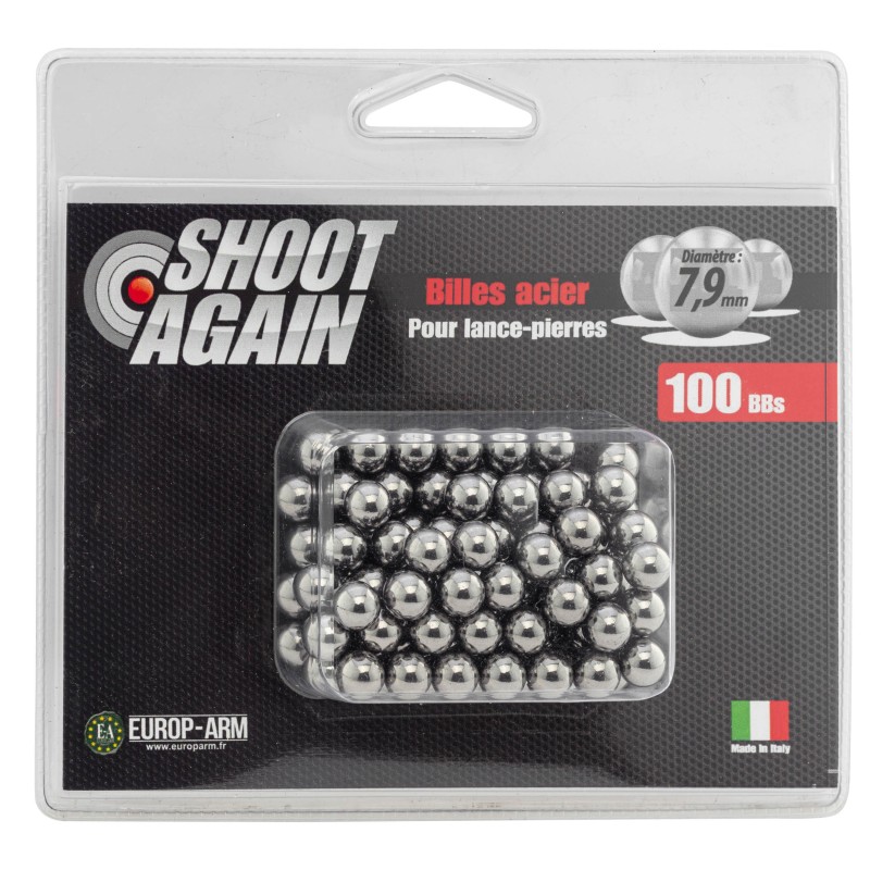 100 BILLES ACIER - 7,9MM pour lance-pierres