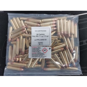 Cartouches 30 Carbine FMJ 110gr PPU VRAC 100 UNITES