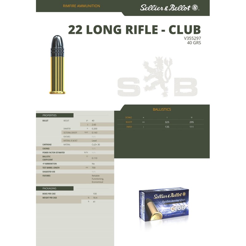 CARTOUCHES SB 22LR /CLUB/LRN/40gr X50+