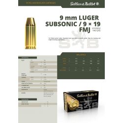 Cartouches SELLIER & BELLOT Calibre 9mm SUBSONIQUE 124grs FMJ - Boite de 50 unités