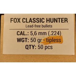 Ogives Sans Plomb Monolithiques FOX CLASSIC HUNTER cal.5,6mm (.224) 50gr - Boite de 50 unités