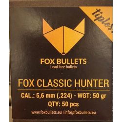 Ogives Sans Plomb Monolithiques FOX CLASSIC HUNTER cal.5,6mm (.224) 50gr - Boite de 50 unités