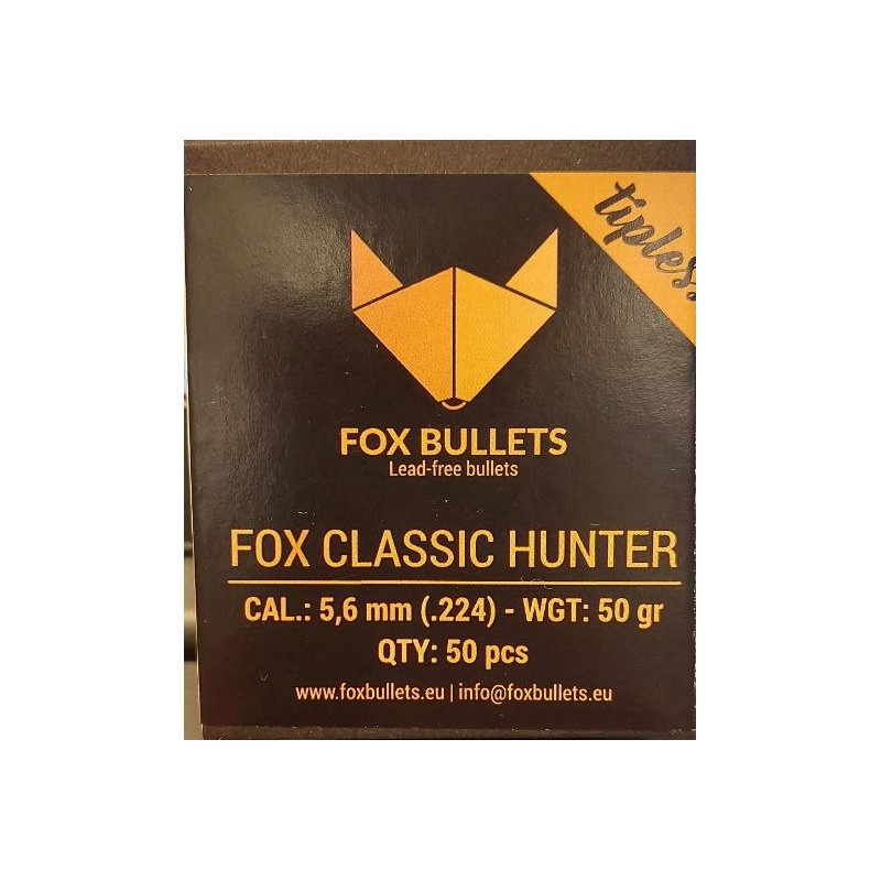 Ogives Sans Plomb Monolithiques FOX CLASSIC HUNTER cal.5,6mm (.224) 50gr - Boite de 50 unités