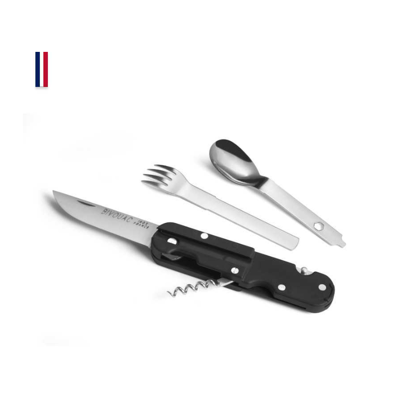 BIVOUAC - NOIR - Un couteau multifonctions Made in France - avec couverts