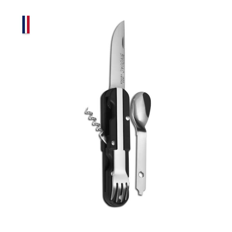 BIVOUAC - NOIR - Un couteau multifonctions Made in France - avec couverts