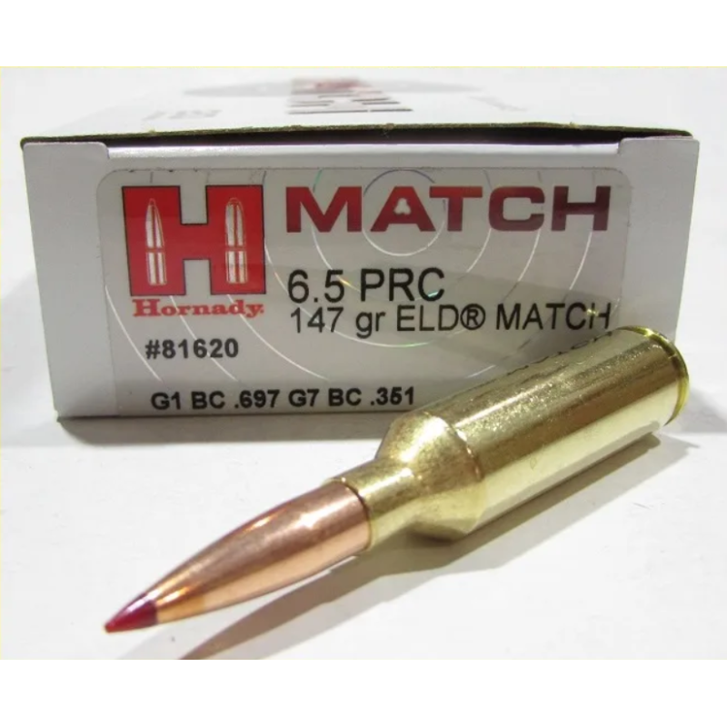 Cartouches HORNADY Calibre 6,5 CREEDMOOR PCR 147grs ELD MATCH 81620 - Boite de 20 unités