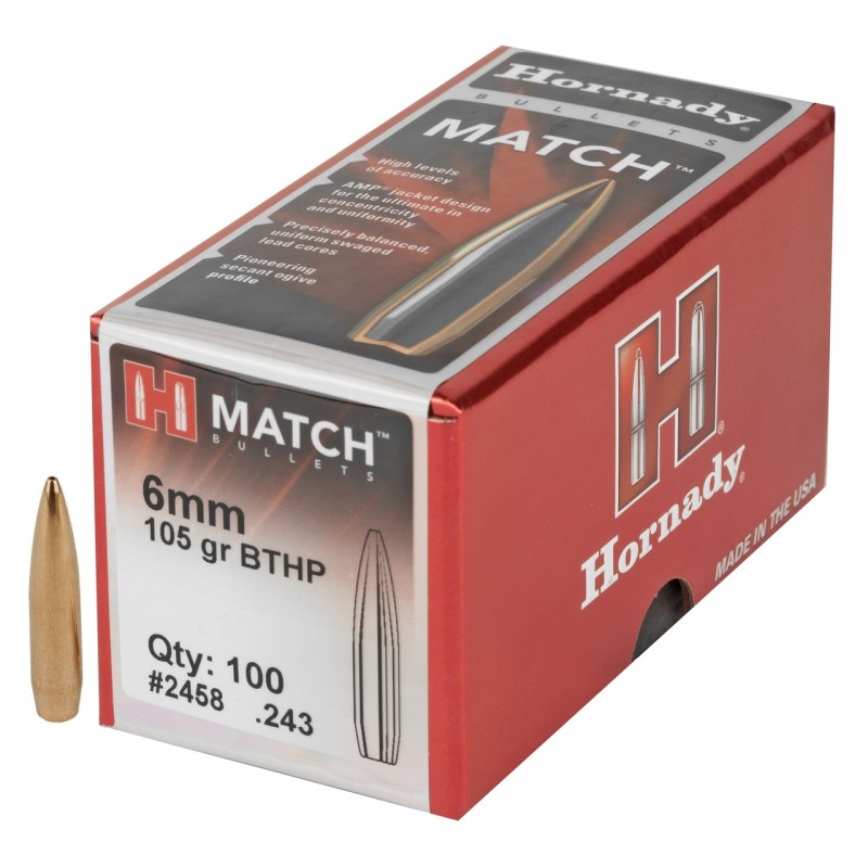 Ogives HORNADY .243 105grs BTHP - boîte de 100 unités