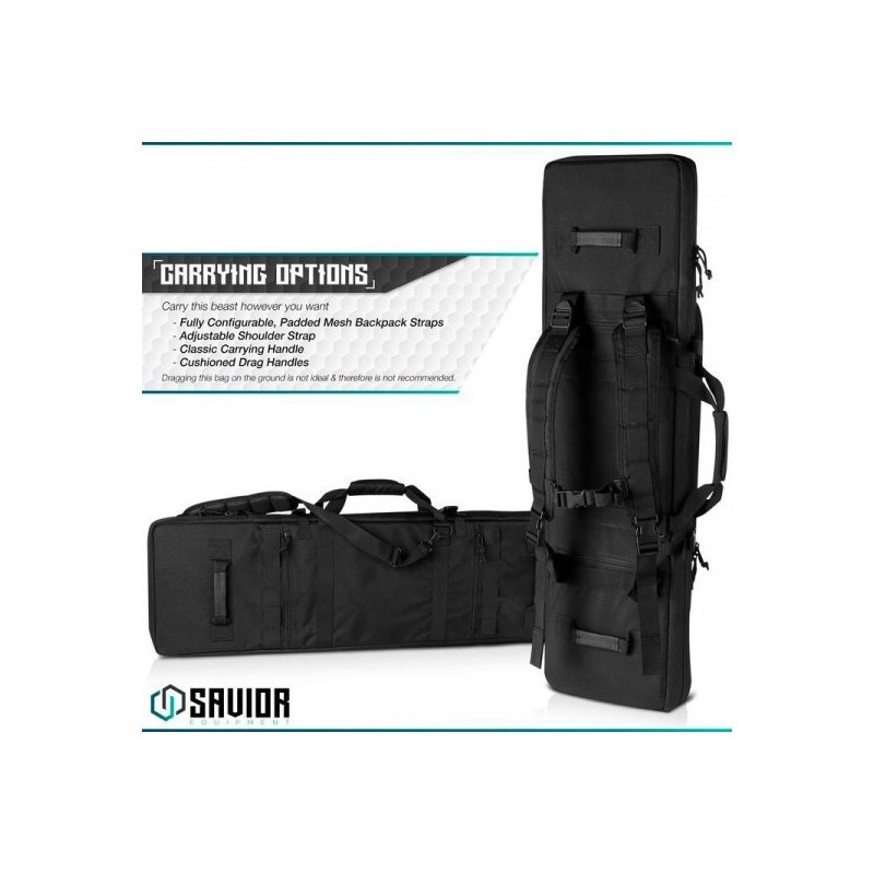 Savior Equipment Urban Warfare Double Rifle Bag Gun - Suitable for Rifle Shotgun, w/ Backpack Strap,Black,42'' Long
