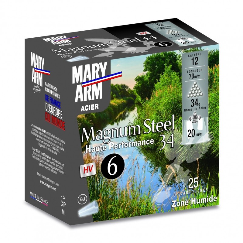 Cartouches MARY ARM Magnum steel 34 - Cal 12/76 34gr N°6 BJ X 25