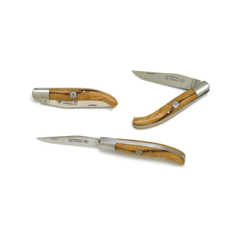 COUTEAU LE BASQUE MANCHE EN BOIS DE SERPENT 11CM MEDAILLON CROIX BASQUE