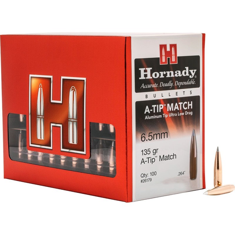 Ogives HORNADY 6.5MM .264 135grs A-TIP - 26179 -Boîte de 100 unités