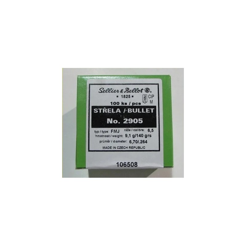 Ogives Sellier & Bellot - Cal: 6,5mm (.264") FMJ - 140grs - boite de 1